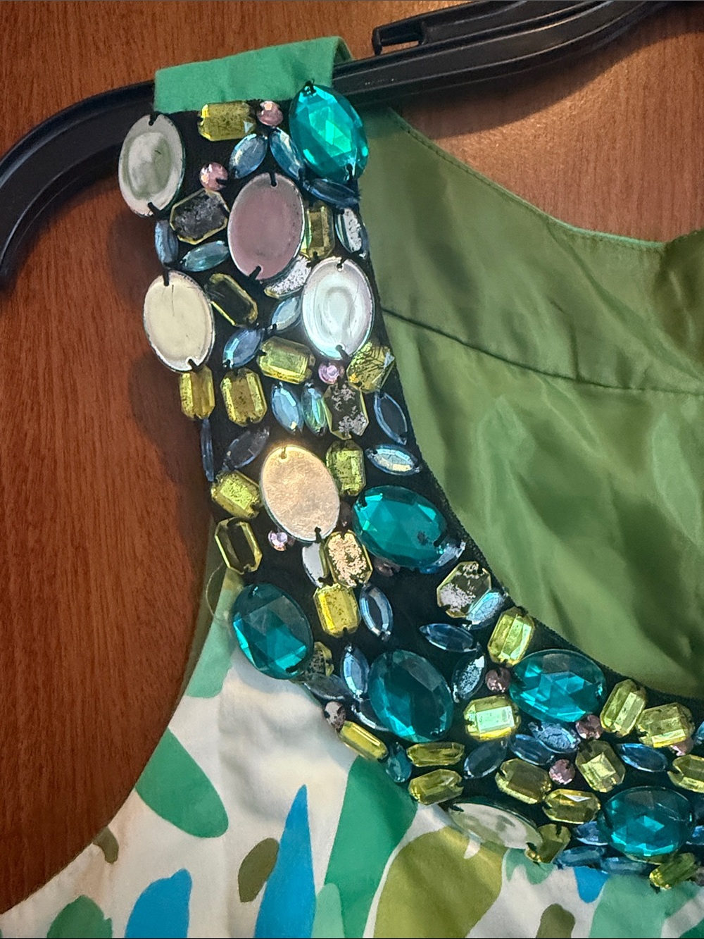 Rabbit Rabbit Rabbit 2000s Green Multi Floral Jeweled Shift Dress - Picture 3 of 8